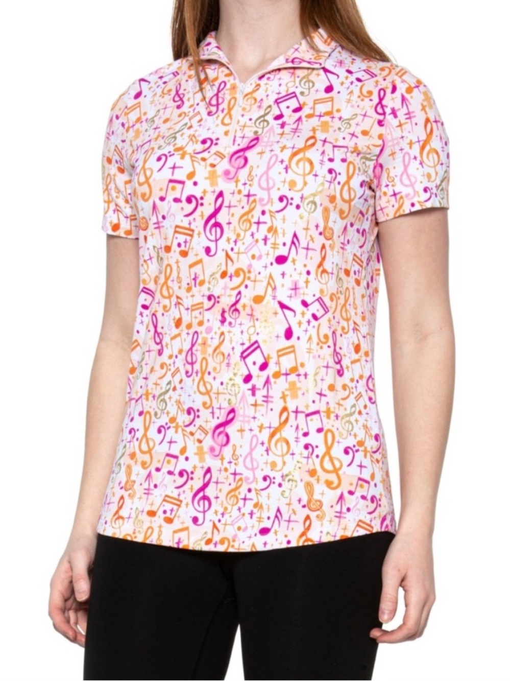 IBKUL Take Note Pink Coral Short Sleeve Polo Top